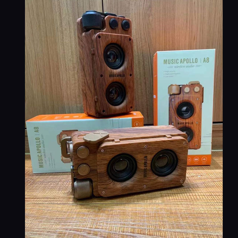 A8 Wood Grain Creative Wireless Dual Speaker Plug-in Card Bluetooth Speaker